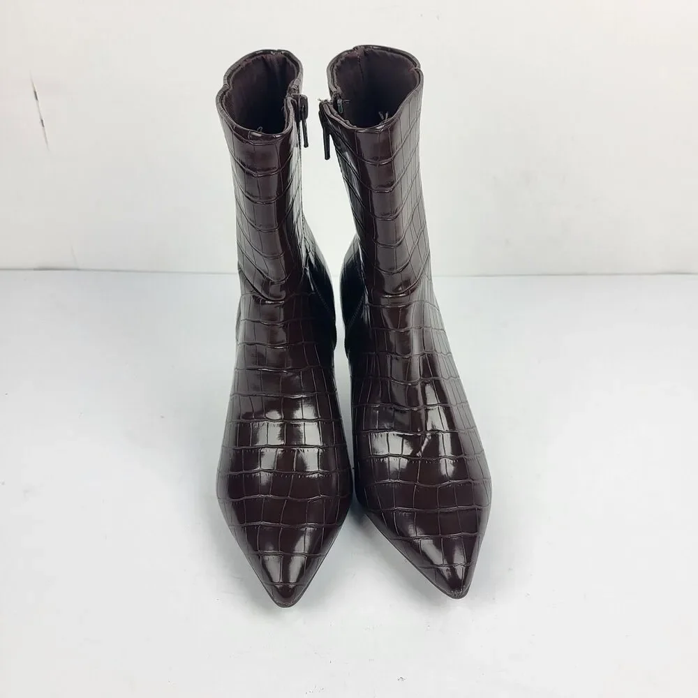 Dolce Vita DV Womens Chocolate Croc-Embossed Gradie Kitten Heel Boot Size 5M
